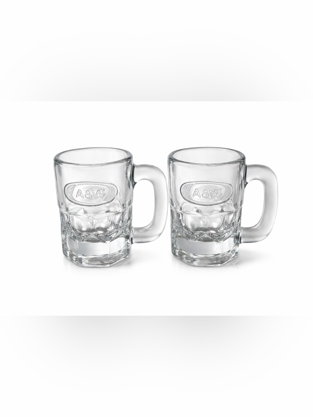 Set of 2 A&W Glass Root Beer Mugs Mini Heavy Glass Coffee Beer Shot Mug Vintage